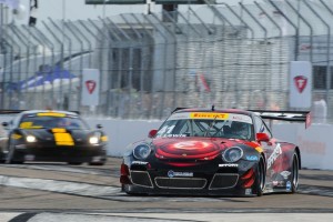 Michael Lewis leads the GTA field of the Pirelli World Challenge in Race 1 of the Grand Prix of St. Petersburg. He finished 12th overall in a field of 43 cars.