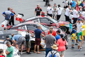 Utah race fans swarmed around the EFFORT Racing Porsche 911 GT3 R race cars for an up-close look.