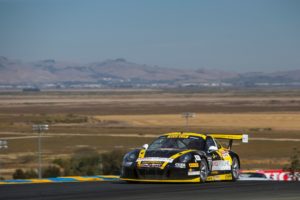 The No. 98 Calvert Dynamics / Curb-Agajanian Porsche 911 GT3 R performed flawlessly for Michael Lewis at Sonoma Raceway, on September 17 and 18. Photo by Brian Cleary.