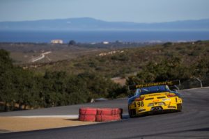Michael Lewis drives the No. 98 Calvert Dynamics / Curb-Agajanian Porsche 911 GT3 into the world-famous "corkscrew" at Mazda Raceway Laguna Seca, on Sunday, October 9.