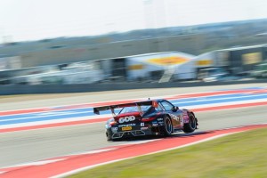 Michael Lewis is seen here attacking a corner at Circuit of The Americas in Austin, Texas, where he won Races 1 and 2 of the GTA division of the Pirelli World Challenge.