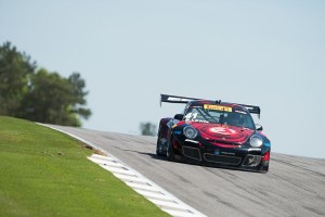 Michael Lewis attacks the elevation changes at Barber Motorsports Park in Birmingham, Alabama, during practice for Rounds 6 and 7 of the Pirelli World Challenge, on Friday, April 24, 2015.