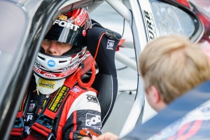Michael Lewis and EFFORT Racing teammate Ryan Dalziel discuss strategy before practice at Mid-Ohio Sports Car Course on Friday, July 31.