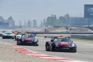 Michael Lewis leading EFFORT Racing teammate Ryan Dalziel with other cars in background.