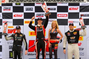 Michael Lewis conquers the podium again after his GT win in the PWC on Sunday, March 13, 2016.