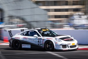 The week prior to the Toyota Grand Prix of Long Beach, on April 5, Michael Lewis partnered with Circle Porsche Long Beach, Competition Motorsports, and the Pirelli World Challenge to take part in the annual Media Day event. Here is Michael in the No. 41 Circle Porsche, Competition Motorsports Porsche 911 GT3 Cup Car, providing two-seater rides to the press and fans in attendance. (Photo Credit: Fabian Lagunas)