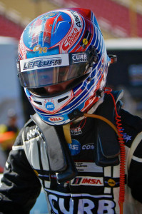 vMichael Lewis honored his friend and fellow driver Jason Leffler, who passed away one year ago, during the entire month of June by placing Jason's "LEFturn" logo on his helmet and car.